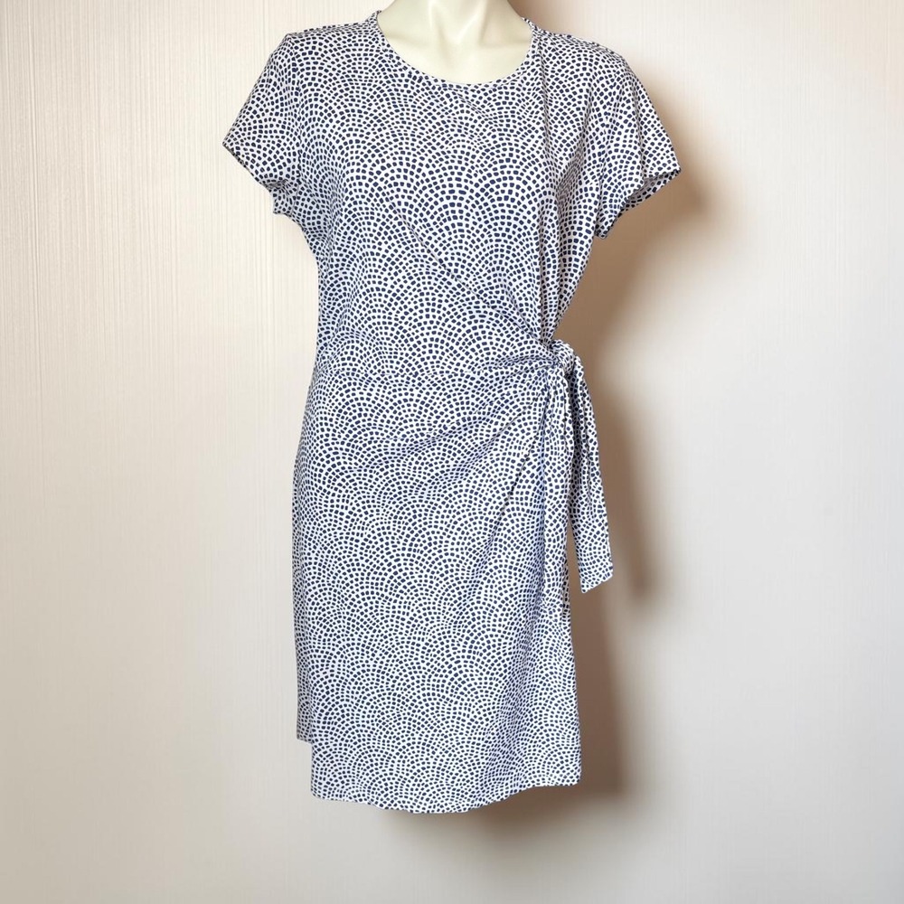J. MCLAUGHLIN Elora Catalina Cloth White Blue Tie Side Geometric Mosaic Dress‎